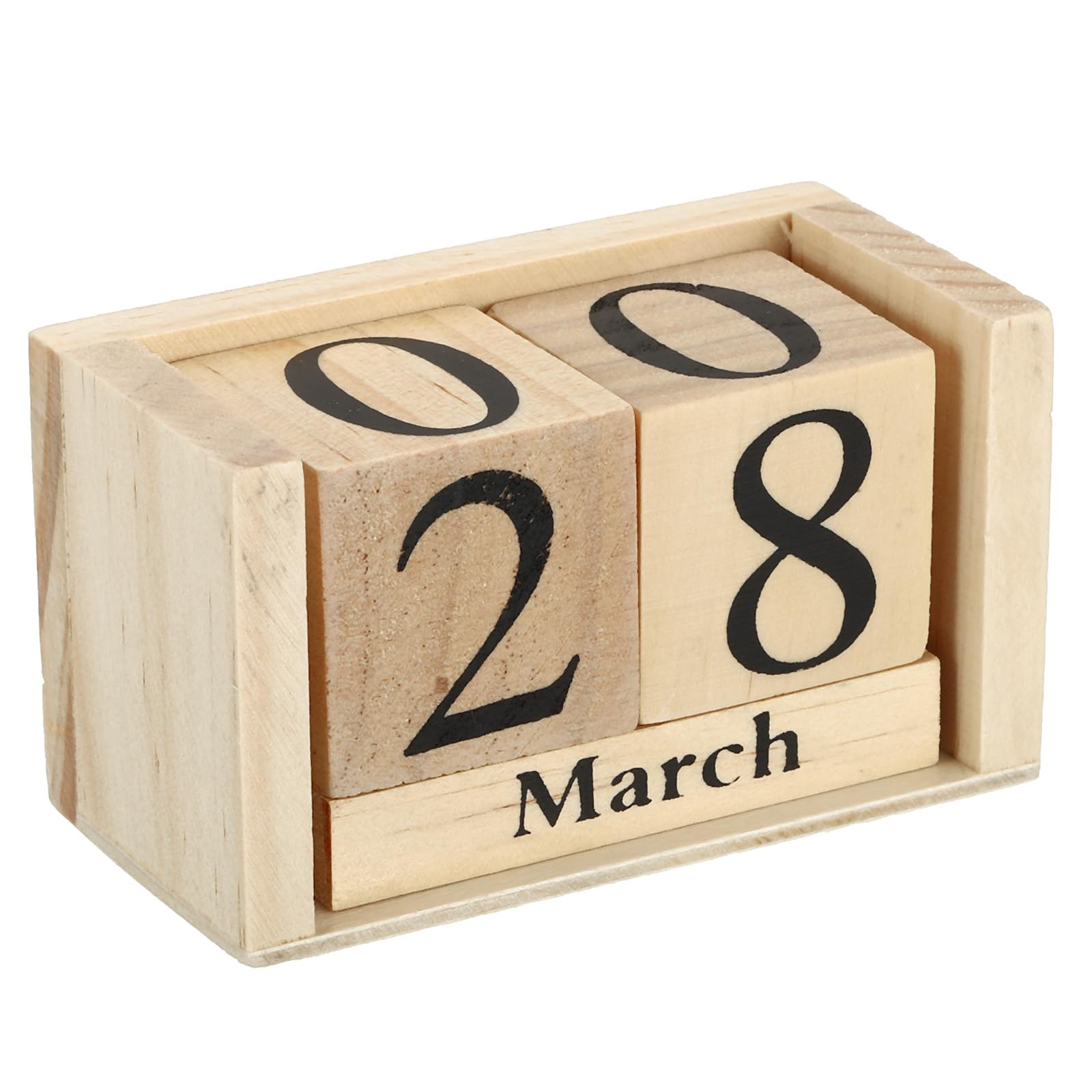 PATIKIL Vintage Wood Block Perpetual Calendar, Reusable Wooden Month Date Display Blocks for Desk Office Home Decoration 3.7", Brown