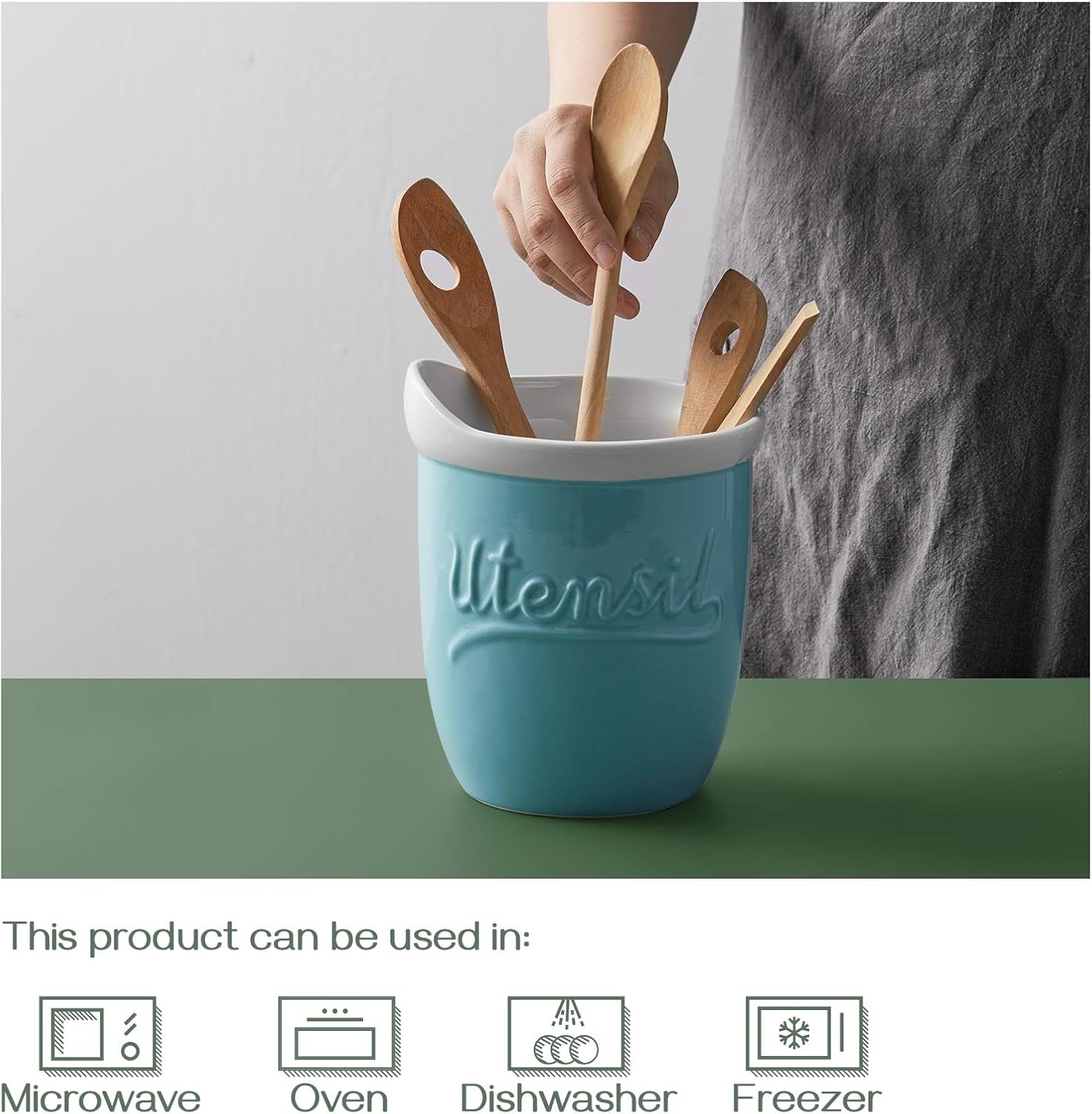 DOWAN Utensil Holder for Countertop,7.2“ Ceramic Large Kitchen Utensil