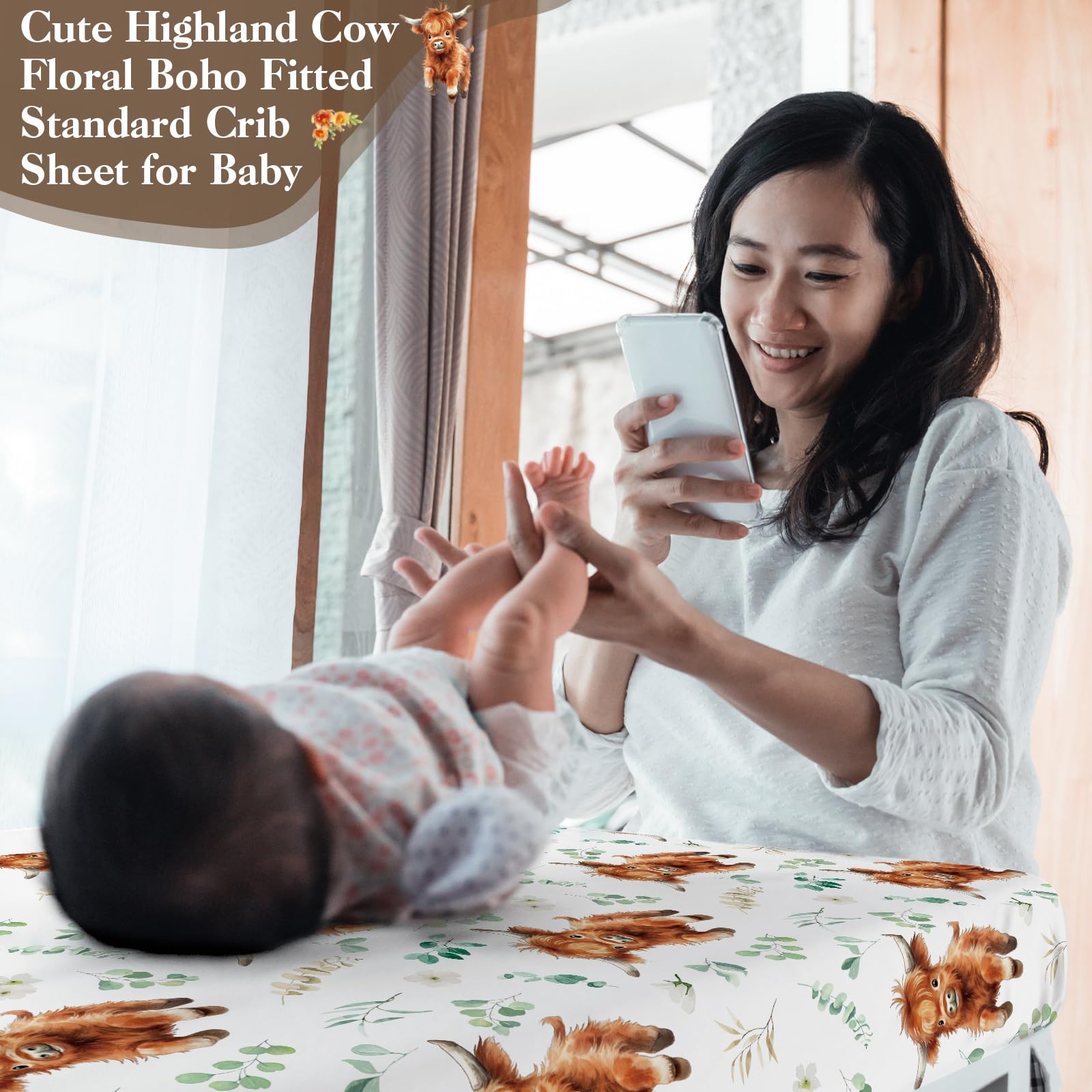 Croknit 4 Pcs Highland Cow Fitted Standard Crib Sheet 52