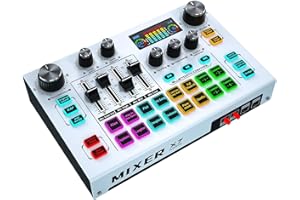 Streaming Audio Mixer, tenlamp Podcast Audio Mixer Interface with Metal-Body 48V Voice Changer Sound Board, Studio General XLR Mixer Equipment for Phone PC Streaming Podcasting Recording Gaming DJ