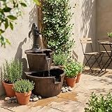GardenKraft Rustic 2 Tier Garden Fountain Barrel Style with Built-In Pump view 2