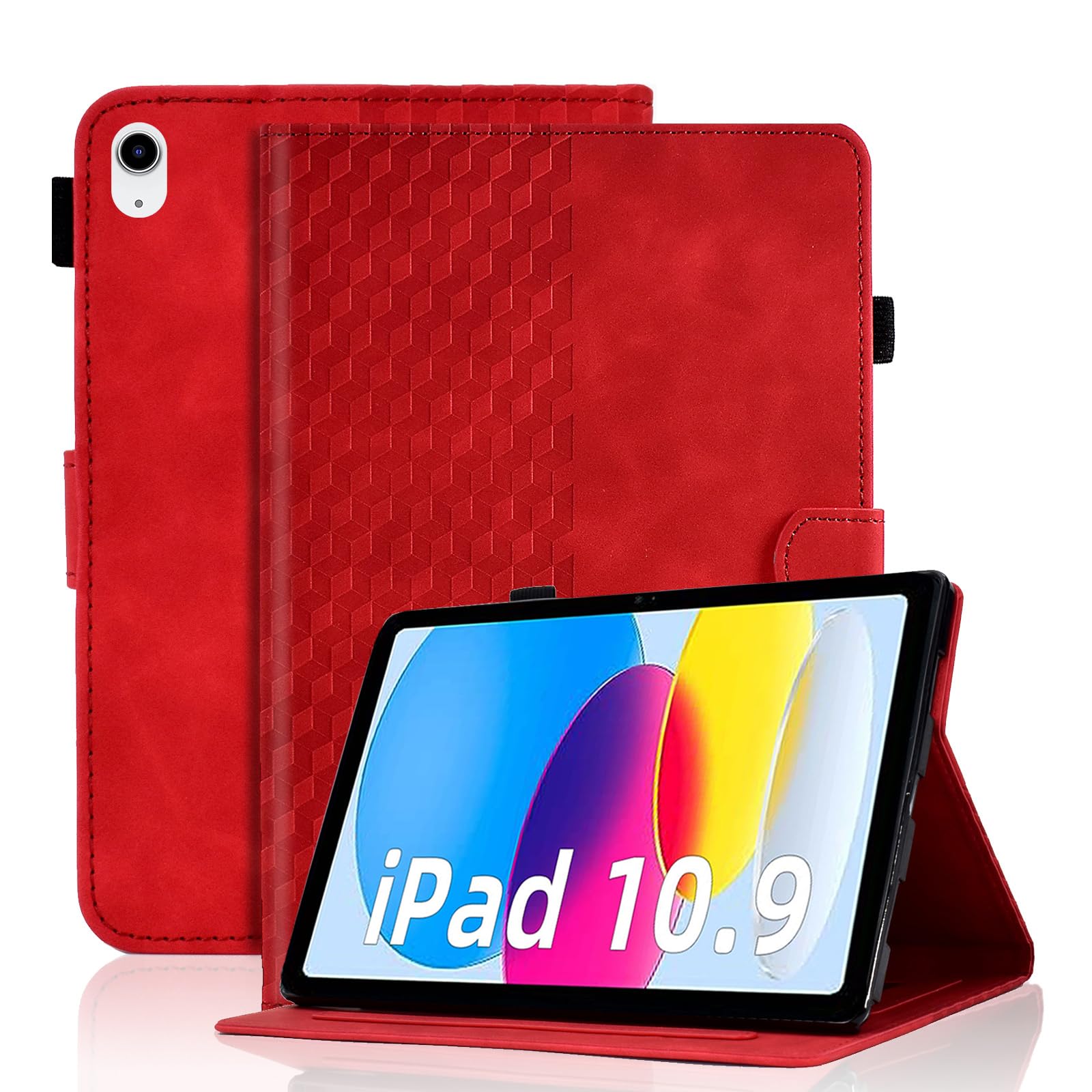 Vkooer Case for iPad (A16) 11th Generation 2025 11-inch/10th Generation 2022 10.9 inch Leather Folio Cover with Auto Sleep/Wake Card Pocket Multi Angle Viewing Stand Smart Shell, Red