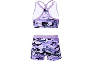 Yruioon Girls Two Pieces Dance Outfit Y-Back Crop Top with Booty Shorts Kids Gymnastics Yoga Sport Dancewear
