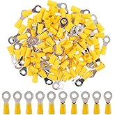 Hilitchi 100Pcs 12-10AWG Insulated Terminals Ring Electrical Wire Crimp Connectors (Yellow - M6) (Yellow - M6)