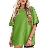 Tankaneo Womens Oversized Knit Tunic Tops Summer Casual Short Sleeve Round Neck T Shirt Loose Fit Side Split Waffle Tees