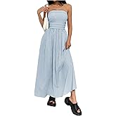 Milumia Women's Striped Strapless Maxi Dress Summer Casual Tube Top Long Dresses with Pocket