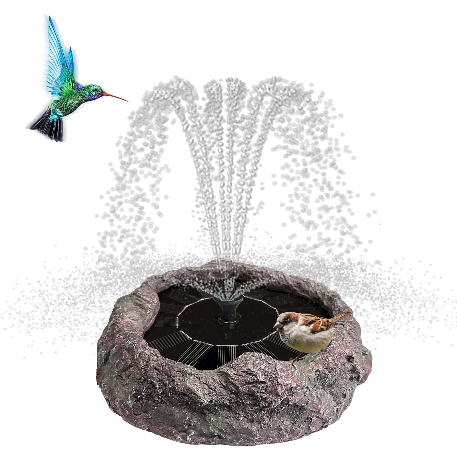 Photo 1 of TIANCENTRAL H Solar Bird Bath Fountains High Efficiency Panels Birdbath Fountain 5 Spray Types Water Fountain Realistic Rock Design Ideal for Garden Enthusiasts and Bird Lovers in Patios