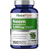 NusaPure Neem Leaf Root 10:1 Extract, 200 mg Equivalent to 2,000 mg 150 Veggie Capsules|Herbal Supplement|Non-GMO, Vegan