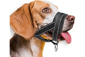 Ohcozzy Dog Muzzle, Soft Leather Muzzle with Reflective for Medium Large Sized Dogs, Durable Dog Mouth Guard Anti Biting Barking Chewing Safety Adjustable(M,Black