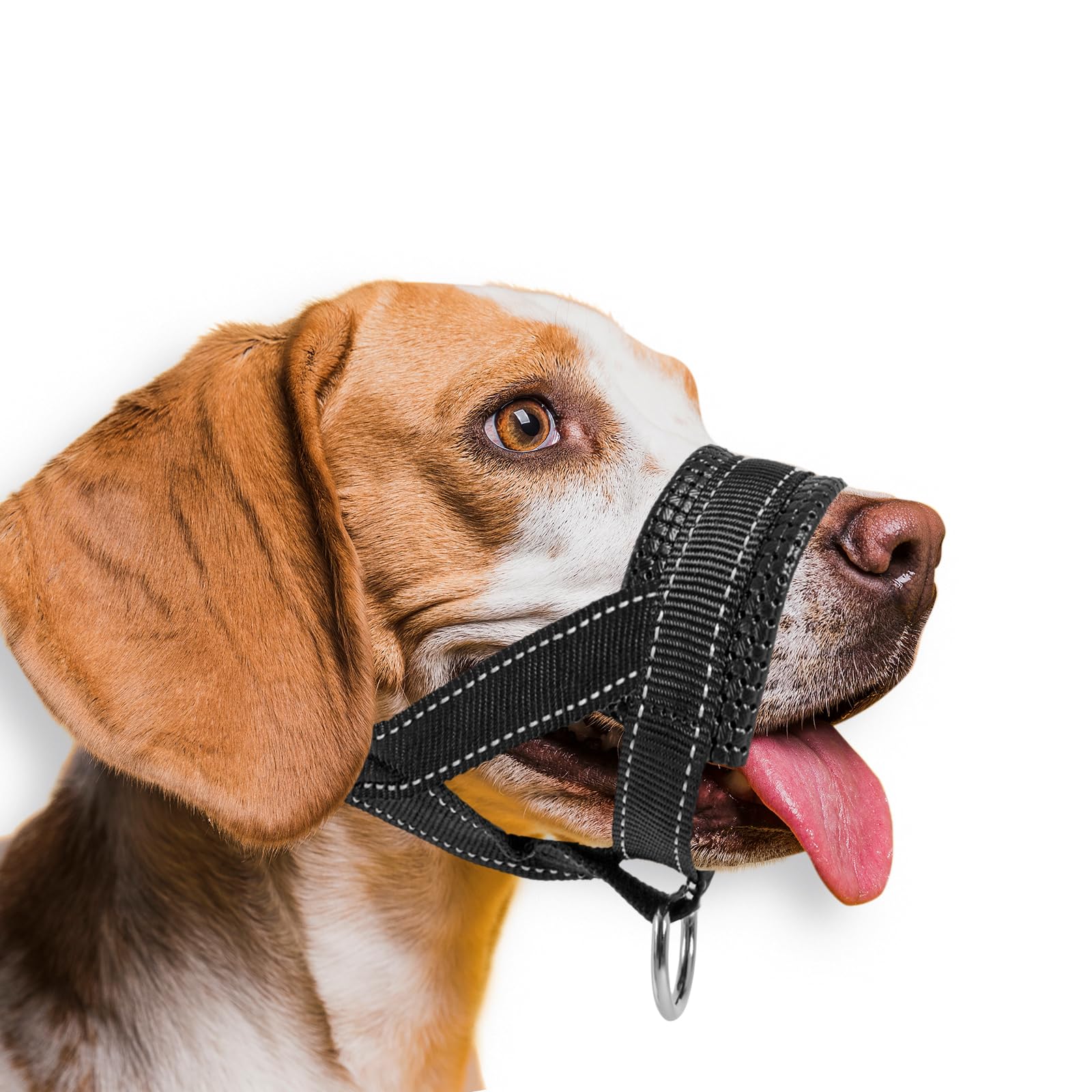 Ohcozzy Dog Muzzle, Soft Leather Muzzle with Reflective for Medium Large Sized Dogs, Durable Dog Mouth Guard Anti Biting Barking Chewing Safety Adjustable(M,Black