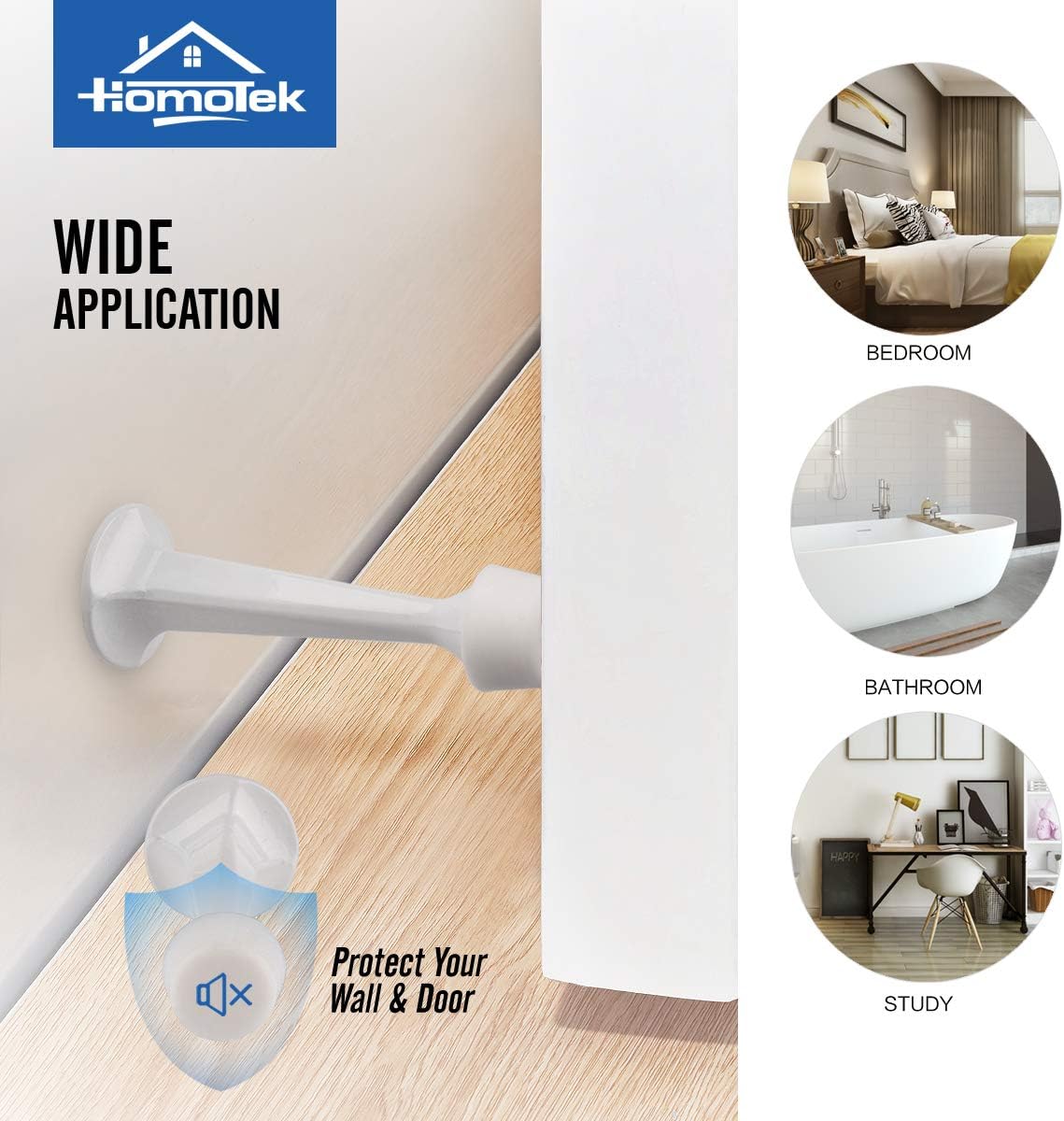 HOMOTEK 8 Pack Heavy Duty Solid Rigid Door Stop with Soft Rubber Tip, Zinc Die Cast Door Stopper Protect Wall & Door , White: Home Improvement