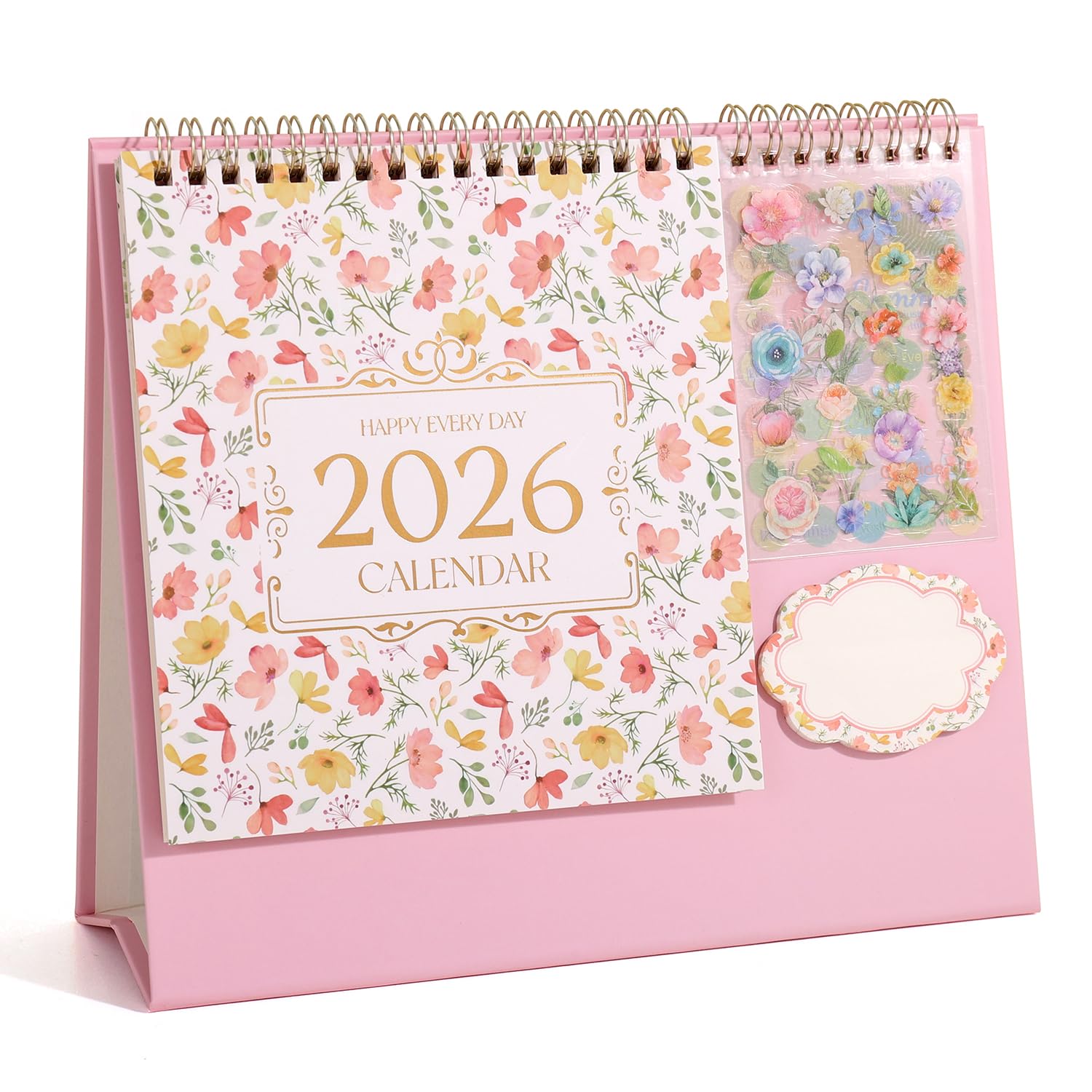 Photo 1 of 2026 Standing Flip Desktop Desk Calendar?January to December 2026, Flip Floral Planner Calender with Stickers ?Memoranda Lined Pages?To-do List & Notes?Strong Twin-Wire Binding 9.5" x 7.9"