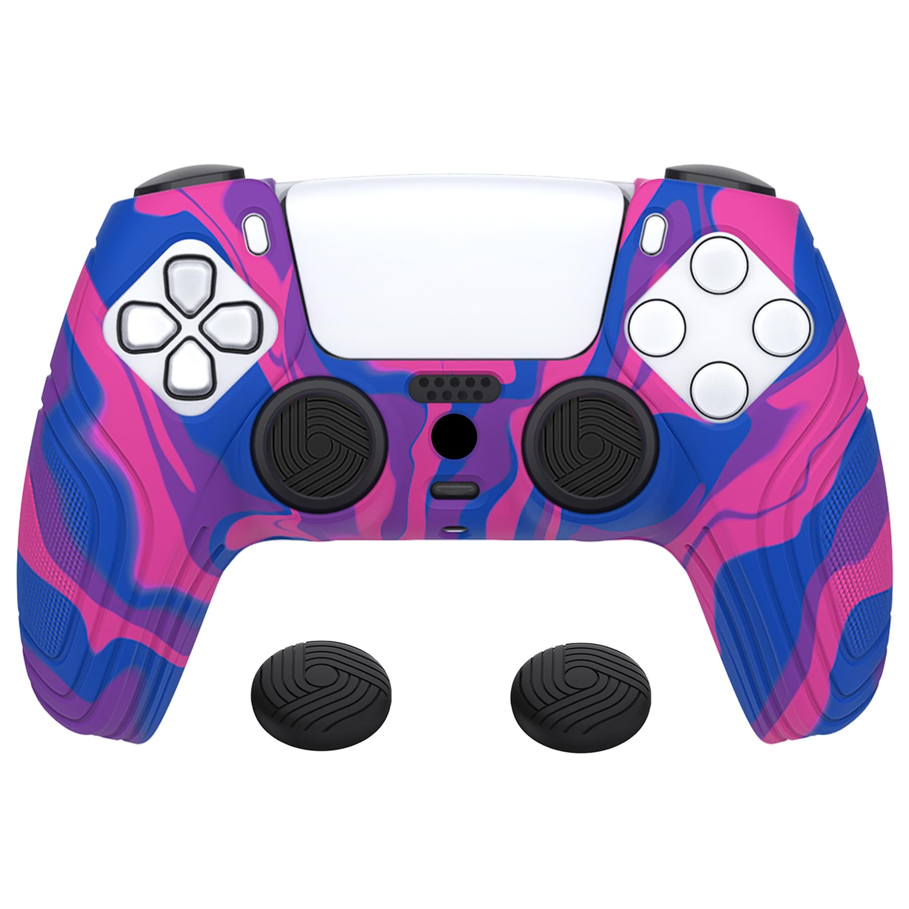 eXtremeRate PlayVital Samurai Edition Anti-Slip Controller Silicone Skin for ps5, Ergonomic Rubber Protective Case for ps5 Controller with Thumb Stick Caps - Pink & Purple & Blue