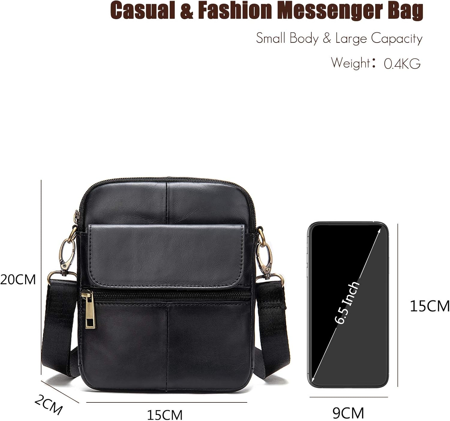FANDARE Unisex Shoulder Bag Leather Crossbody Purse Crossover Messenger Bag Satchel Bag for Men Women Teens Business Travel School College Campus Backpack Black - Image 4