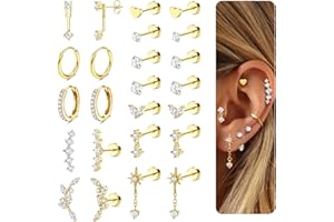 LOLIAS Hypoallergenic Flat Back Earrings-Cartilage Earring Stacks-Surgical Steel Earrings for Sensitive Ears - Small Stainless Steel Flatback Stud Hoop Earring Sets for Helix Tragus Conch Daith Multiple Piercing Jewelry Trendy