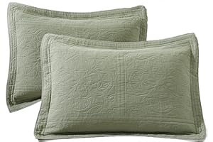 ANGIYUIN Sage Green Farmhouse Pillow Shams Standard Size, 100% Cotton Qulited Pillow Shams, 2 Pack Soft Breathable Skin-Friendly Bed Pillow Shams