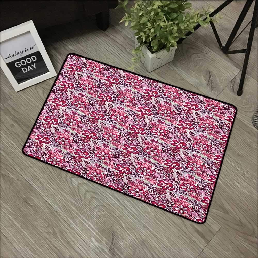 Square Door mat W31 x L47 INCH Floral,Hand Drawn Doodle Style Foliage with Blooming Petals Spring Season Inspirations, Multicolor with Non-Slip Backing Door Mat Carpet