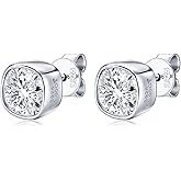 EONFUN 1CT Cushion Moissanite Stud Earrings, D Color 6x6mmmm Cushion Cut Moissanite, 925 Sterling Silver Stud Earrings for Women or Men Birthday Gifts
