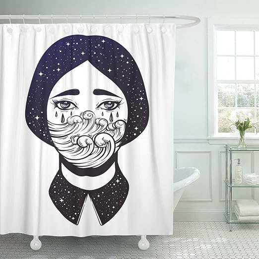 Amazon Com Emvency Shower Curtain Weird Young Girl With Sad Eyes