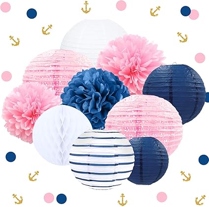 navy blue and pink baby shower decorations