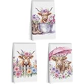 3 Pcs Cow Kitchen Towels, Colorful Flower Soft Absorbent Hand Tea Towel, Microfiber Dish Cloths for Drying Dishes, Waffle Dish Towels for Kitchen Bathroom Decor, Cow Gifts for Women Grandma Mom