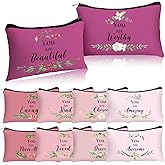 Hillban 10 Pcs Inspirational Makeup Bag Gift for Women International Women's Day Gifts Administrative Professionals Day Christian Bible Verse Cosmetic Bags for Church Mothers Gift(Flower,Pink)