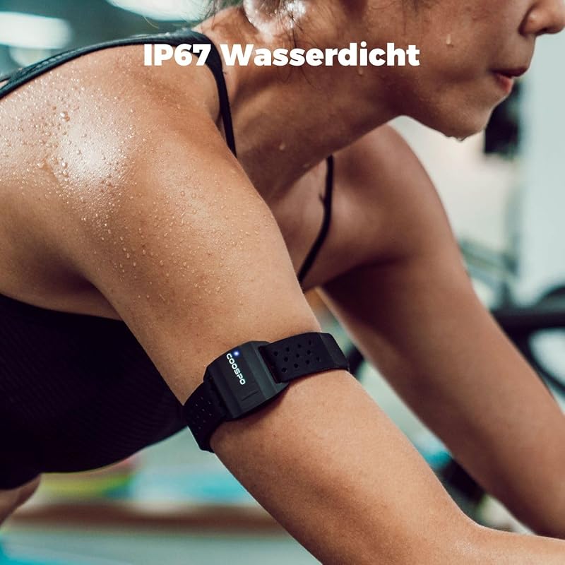HW706 Herzfrequenzmesser Aufladen Pulsmesser mit Armband per Bluetooth/ANT+, Herzfrequenz Armgurt Optisch IP67 Wasserdichter, Kompatibel mit CoospoRide, Wahoo, Strava, Elite HRV