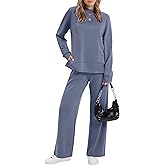 XIEERDUO Women's Side Slit Lounge Sets 2 Piece Outfits Mock Neck Tracksuit Fashion Sweatsuit Wide Leg Loungewear S-3XL