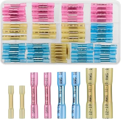 QOOSIKICC 100 Pcs Heat Shrink Butt Connectors Kit 10-26 AWG Marine Automotive