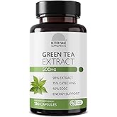 Better Place Supplements Green Tea 98% Extract 500mg | 120 Capsules - 4 Month Supply | 75% Catechins, 45% EGCG | Non-GMO Formula | Daily Energy & Antioxidant Support (1)