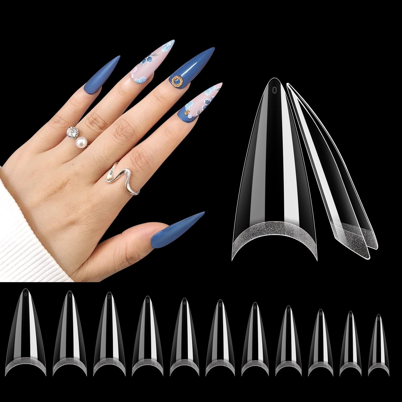 Deciniee 550pcs Clear Nail Tips, Square, Tapered, ABS Material, False Nails, 11 Sizes, 50pcs Each, Professional Nail Extension Kit
