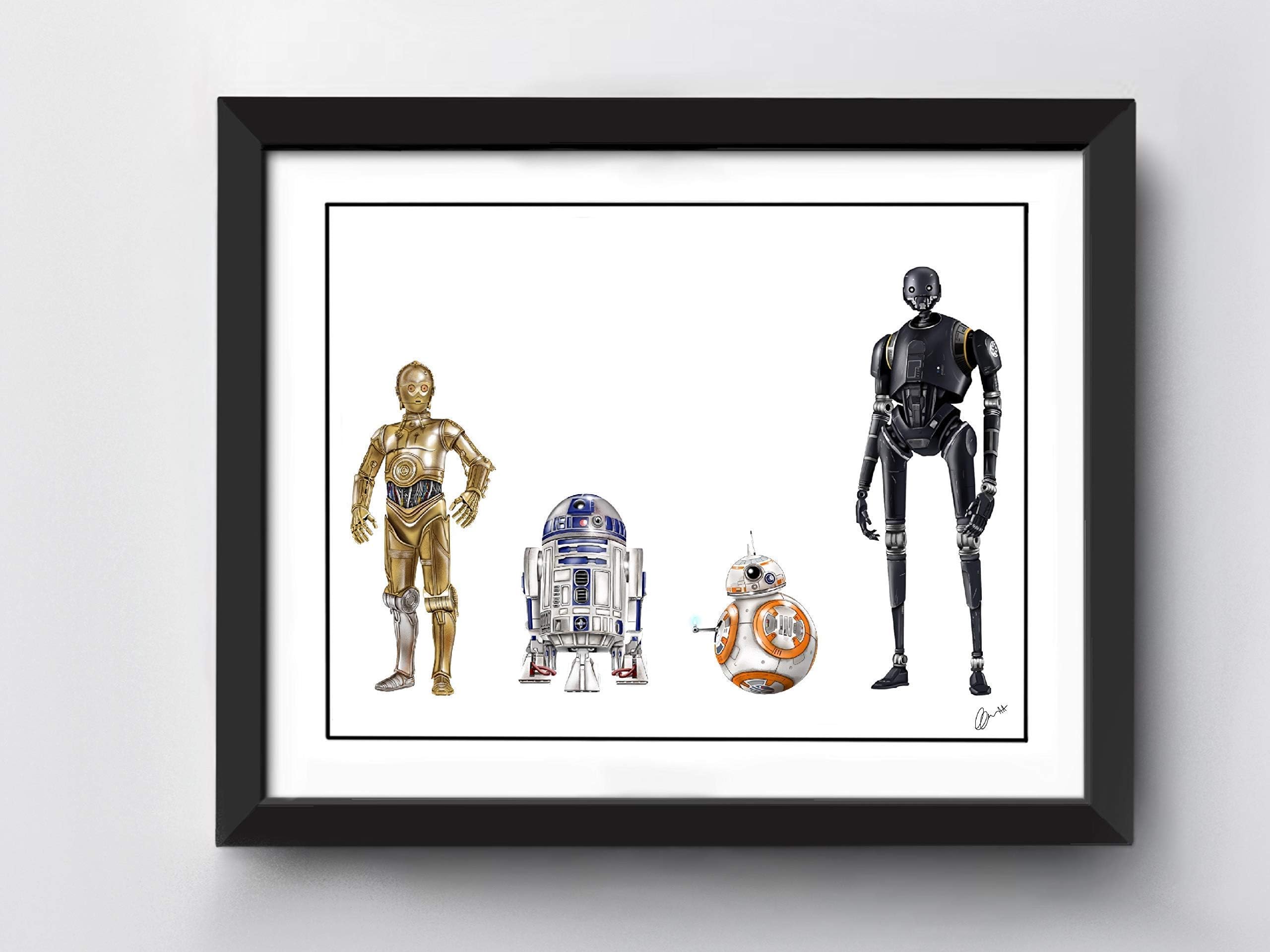 Star Wars Droids Art Print A4 | C3PO | R2D2 | BB8 | K2S0 | Hand Drawn Illustration