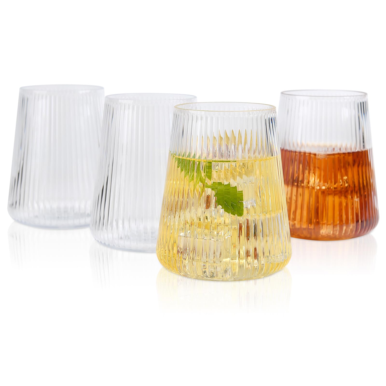 hotder Tritan Plastic Wine Glasses Set of 4,Reusable 12oz Frosted Vertical Stripe Design Perfect for Wine Camping Outdoor Parties
