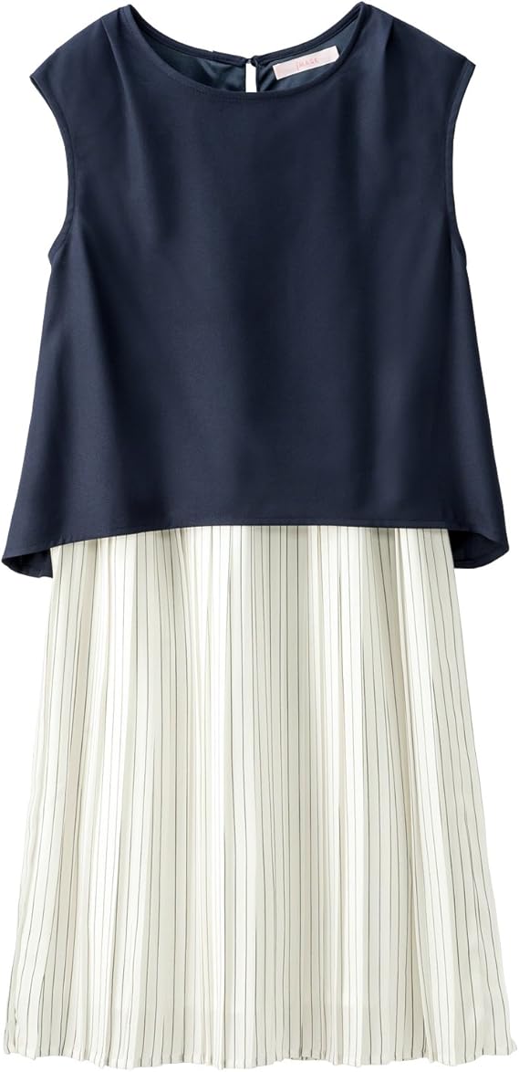 Amazon イマージュ Image レイヤード風プリーツワンピース Rw 27 502 ネイビー 7 ワンピース チュニック 通販