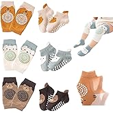 Feidoog Baby Crawling Knee Pads with Anti-Slip Elastic 3 Pairs Knee Pads and 3 Pairs Socks Set,Infant Kneepads for Crawling
