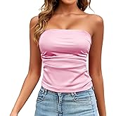 Strapless Tube Tops for Women Basic Ruched Crop Top Sleeveless Backless Bandeau Tanks Going Out Sexy Shirts