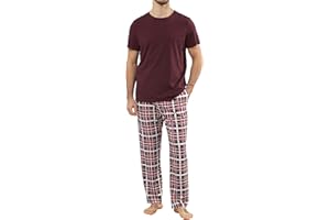 GAESHOW Cotton Pajamas for Men Pjs Mens Pajamas Set Short Sleeve Pants 2 Pieces Round Neck Plaid