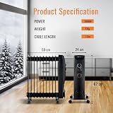 PureMate 2500W Oil Filled Radiator 11 Fin 3 Power Settings Thermostat Timer view 3