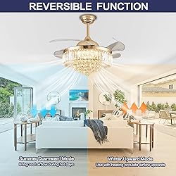PAFRUMGE 36" Dimmable Gold Fandelier Crystal