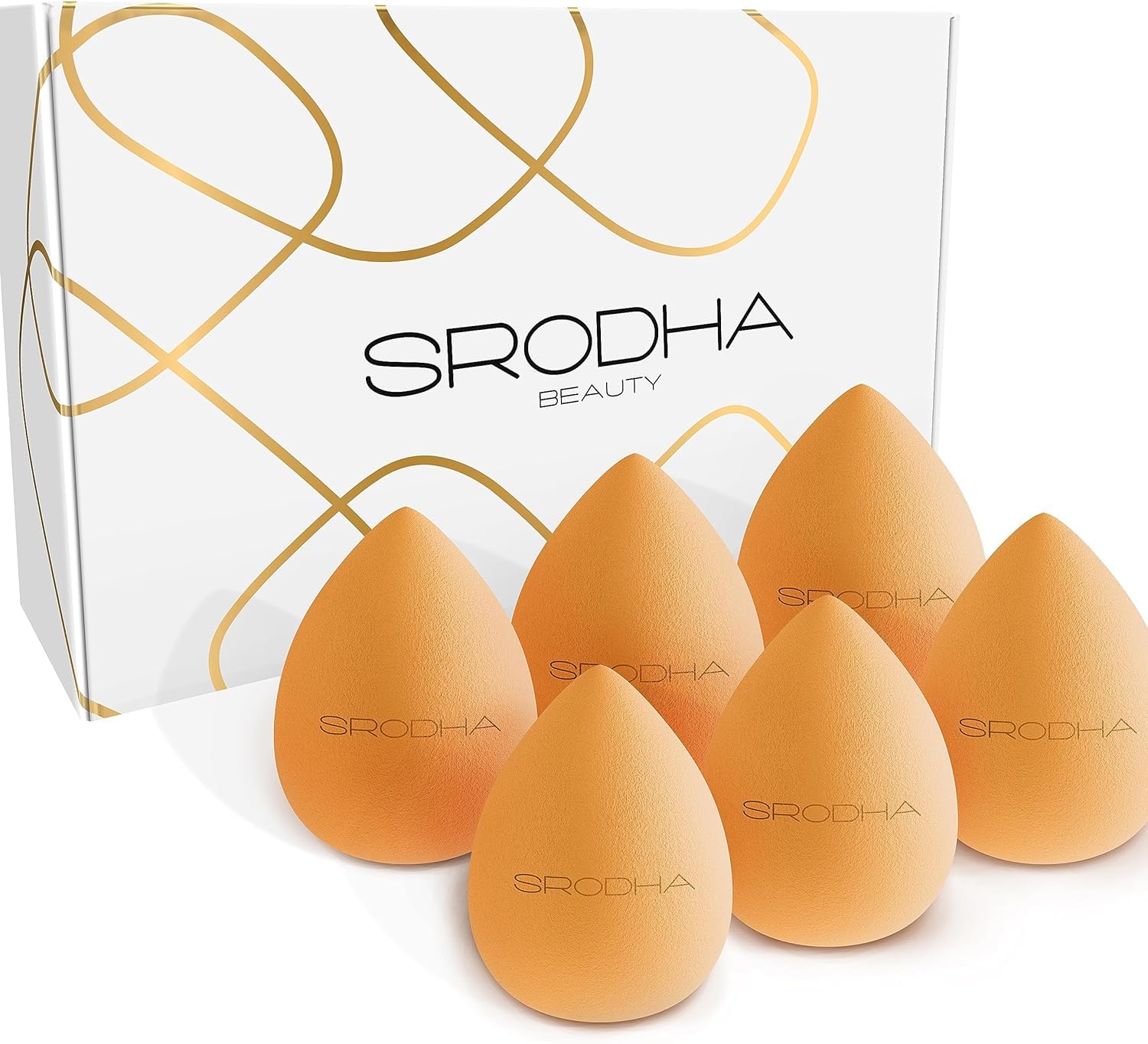 SRODHA Beauty Make Up Sponges Set | 6 Piece Pack | Liquid Makeup Blender Sponge Sets | For Blending Face Complexion Foundation Concealer Cream Products Powder (Teardrop Orange)