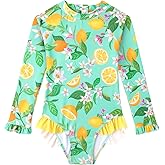 Baby Toddler Girl Long Sleeve Ruffle Swimsuit One Piece Zipper Rash Guard Bathing Suit with UPF 50+ Sun Protection