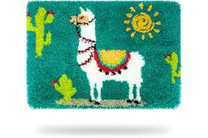 MGahyi Latch Hook Rug Kits for Adults, DIY Crochet Yarn Rugs Hooking Craft Kit with Color Preprinted Pattern Design for Kids Adults and Beginners(Alpaca, 20 x 15in)