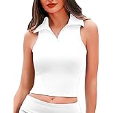 HyMeYou Women Workout Crop Top Built in Bra Ribbed Athletic Tank Tops Casual Sleeveless Collar Shirts Padded Sports Yoga Vest