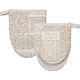 Alselo Mini Silicone Oven Mitts, Heat and Slip Resistant Kitchen Mittens 2-Pack Set, Khaki Patchwork Flower Soft Short Oven Gloves, Flexible Thick Pot Holders for Safe Cooking Baking & Grill (Khaki)