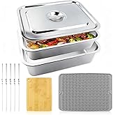 10PCS Grill Carry System Lanstics 15.7"x11.8" Grilling Prep Trays Stainless Steel Platter BBQ Serving Trays with Lid Chopping Board Skewers for Outdoor Barbecue Party