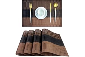 PIGCHCY Placemats,Durable Placemats for Dining Table,Washable Woven Vinyl Kitchen Placemats Set of 4 (Brown)