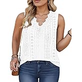 VISLILY Womens-Plus-Size-Tank-Tops Summer Floral Lace Trim V Neck Shirts Casual Sleeveless Blouses Cute Eyelet Tunics XL-5XL