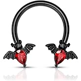 Melighting Septum Rings 16G Black Bat Septum Jewelry Halloween Daith Earrings Clear Red CZ Surgical Steel 316L Tragus Piercing Jewelry Helix Earrings for Women Men