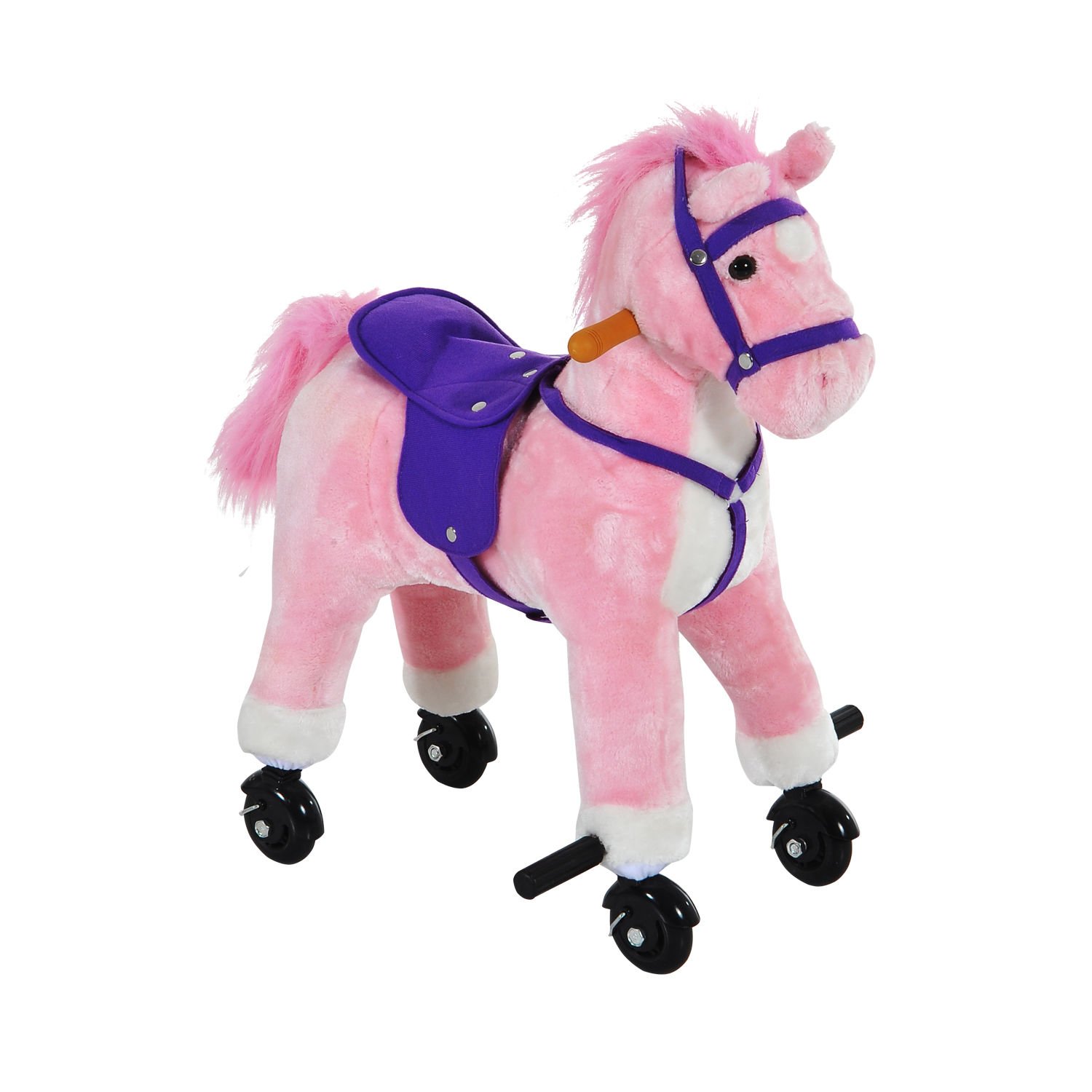 Brown Homcom Wooden Action Pony Wheeled Walking Horse Riding Little Baby Plush Toy Wooden Style Ride On Animal Kids Gift W Sound