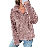 BLENCOT Womens Casual Button Down Collar Pullover Fleece Sweatshirt Long Sleeve Tops Warm Sherpa Coat Jacket Pockets
